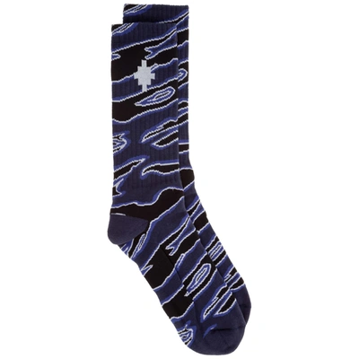 Shop Marcelo Burlon County Of Milan Cross Knee High Socks In Blu Nero Camouflage