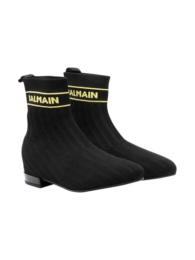 Shop Balmain Black Teen Ankle Boots In Nero/giallo