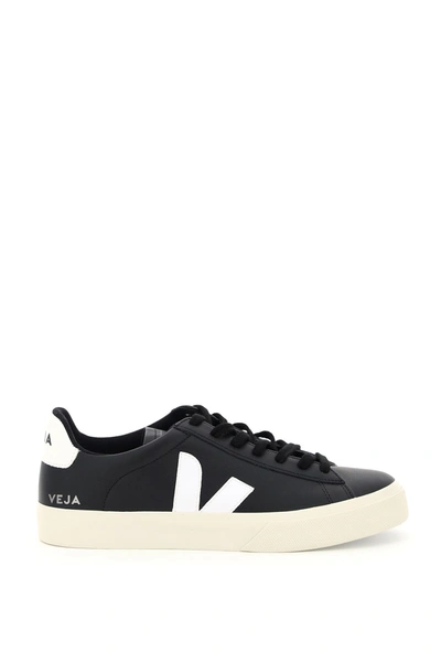 Shop Veja Campo Chromefree Leather Sneakers In Black White (black)