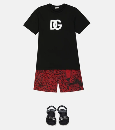 Shop Dolce & Gabbana Leopard Printed Swim Shorts In Leo Nero F.rosso