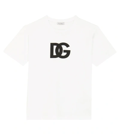 Shop Dolce & Gabbana Logo Cotton Jersey T-shirt In Bianco Ottico