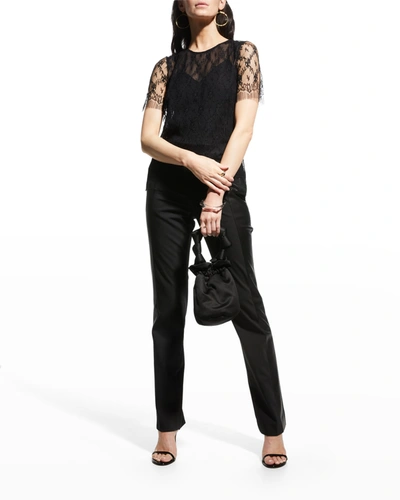 Shop Adam Lippes Diamond Chantilly Lace Top In Black