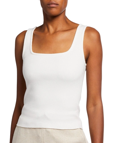 Shop Vince Ribbed Square-neck Tank In Off White