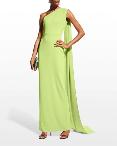 Shop Alex Perry Jude Draped One-shoulder Column Gown In Lemon