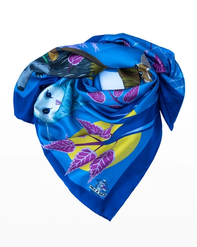 Shop Mila & Such Grace Wildlife-print Silk Scarf In Blue