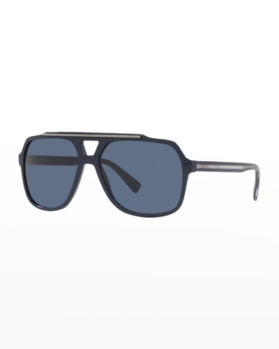 Shop Dolce & Gabbana Men's Aviator Acetate Sunglasses In Blue
