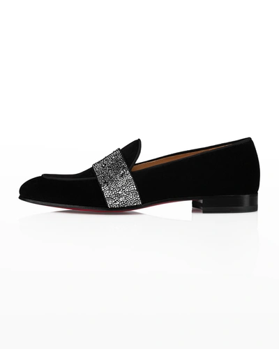 Shop Christian Louboutin Men's Red Sole Strass Velvet Dress Loafers In Black