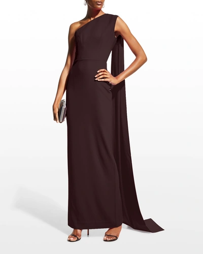 Shop Alex Perry Jude Draped One-shoulder Column Gown In Chocolate