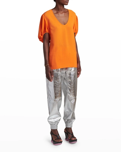 Shop Stella Mccartney Puff-sleeve Scoop-neck Tunic Top In Bright Orange