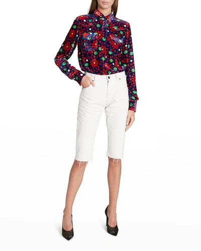 Shop Saint Laurent Floral Polka-dot Print Velvet Western Shirt In Multicolor