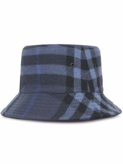 Shop Burberry Check Wool-cashmere Bucket Hat In Blue