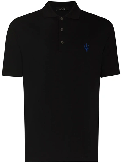 Shop Ermenegildo Zegna X Maserati Logo-embroidered Polo Shirt In Black