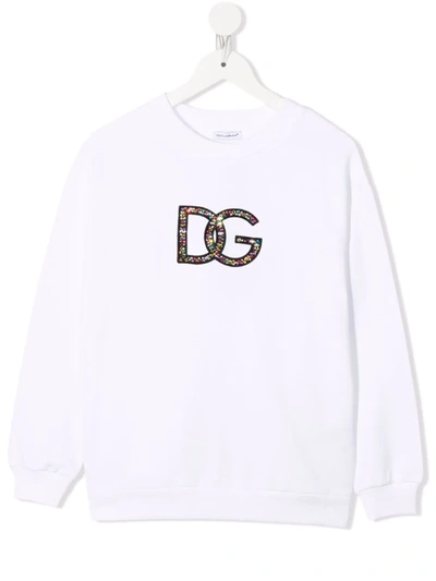 Shop Dolce & Gabbana Crystal-logo Sweatshirt In White