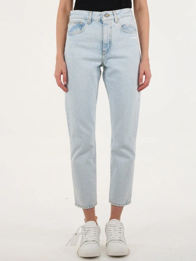 Shop Off-white Diagonal Straight Leg Jeans In Light Blue