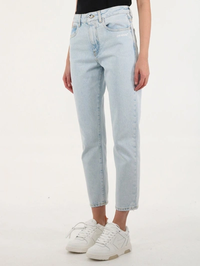 Shop Off-white Diagonal Straight Leg Jeans In Light Blue