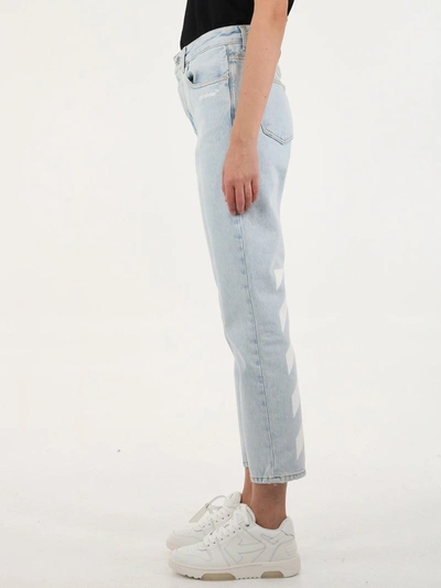 Shop Off-white Diagonal Straight Leg Jeans In Light Blue