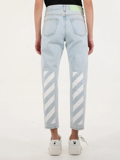 Shop Off-white Diagonal Straight Leg Jeans In Light Blue