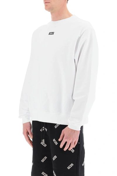 Shop Gcds Crew Neck Sweatshirt With Rubberized Logo In White
