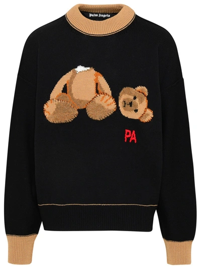 Shop Palm Angels Black Wool Bear Sweater