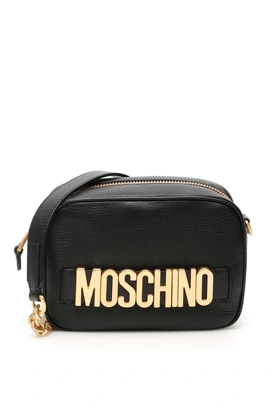 Shop Moschino Leather Camera Bag With Logo In Black