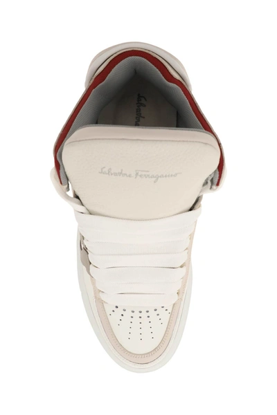 Shop Ferragamo Salvatore  Mid-top Leather Sneakers In Mixed Colours