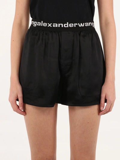 Shop Alexander Wang Silk Shorts With Logo In Black