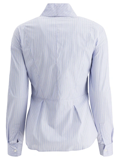 Shop Aspesi Striped Blouse With Bow In Light Blue
