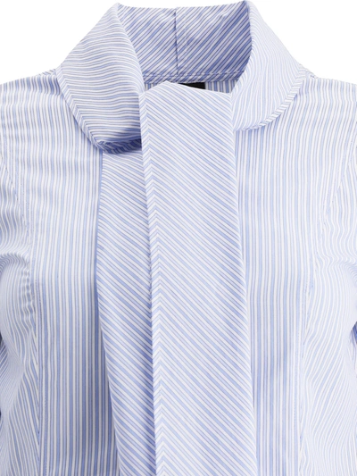Shop Aspesi Striped Blouse With Bow In Light Blue