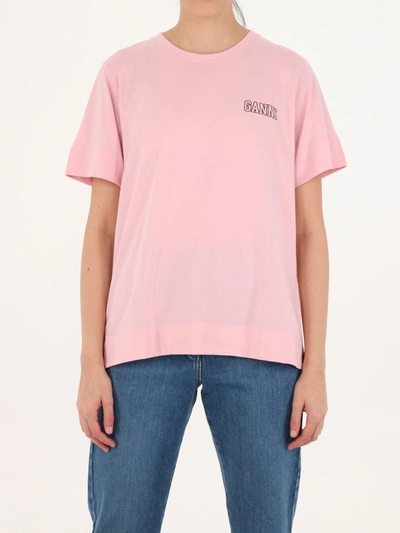 Shop Ganni Thin Software Pink T-shirt
