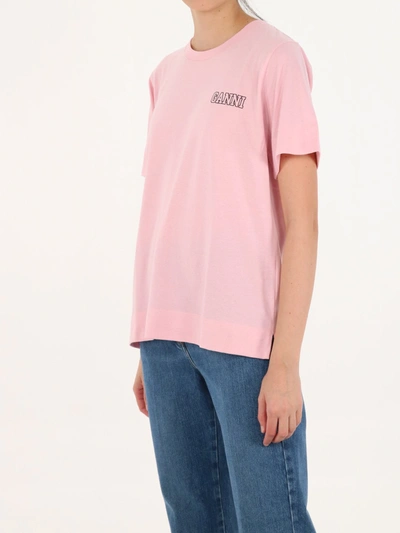 Shop Ganni Thin Software Pink T-shirt