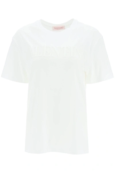 Shop Valentino Laminated Embossed Logo T-shirt In White