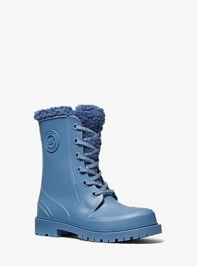 Shop Michael Kors Montaigne Faux Shearling-lined Pvc Rain Boot In Blue