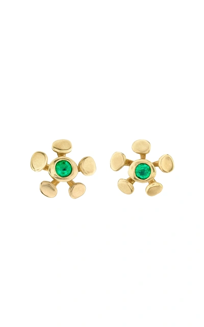 Shop Vram 18k Yellow Gold Chrona  Emerald Earrings