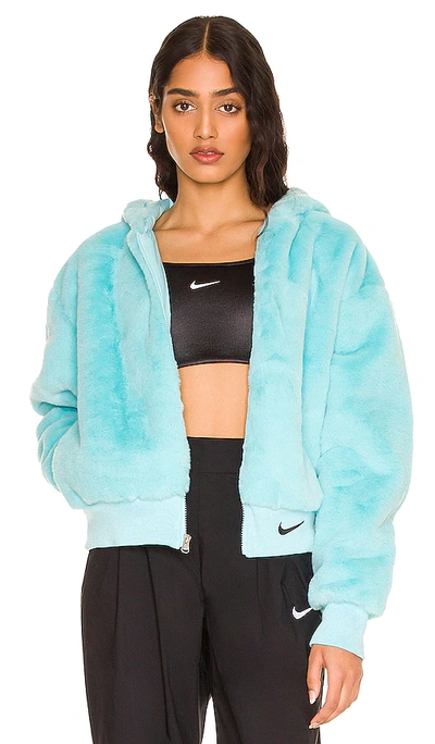 Nike Essentials Faux Fur Hooded Jacket In Aqua-blues | ModeSens