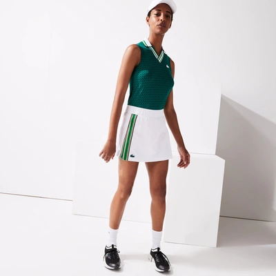 Lacoste Womenâ€™s Sport Houndstooth Breathable Tennis Skirt - 40 In White |  ModeSens