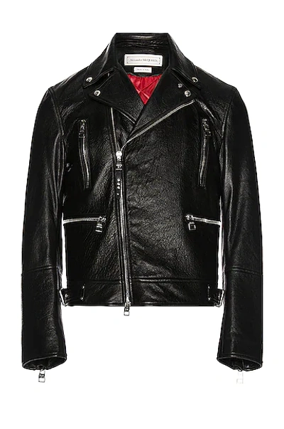 Shop Alexander Mcqueen Essential Leather Biker Jacket In Black