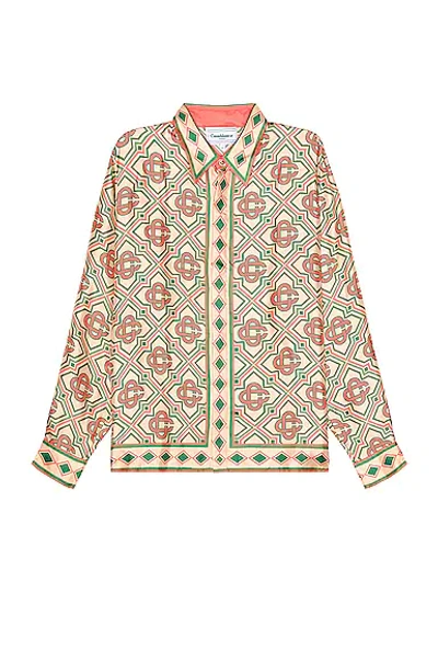 Shop Casablanca Printed Diamond Monogram Silk Twill Shirt In Pastel