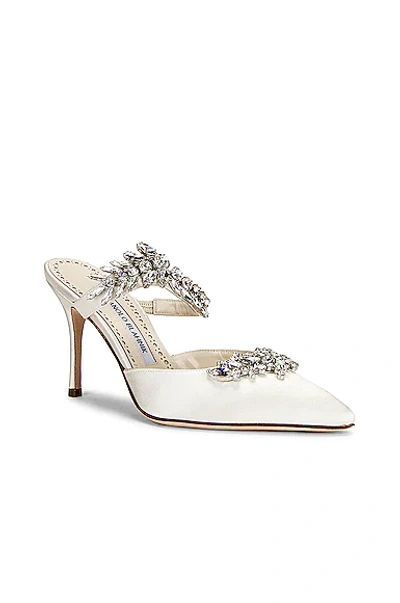 Manolo Blahnik Lurum 90 Crystal-embellished Silk Satin Mules