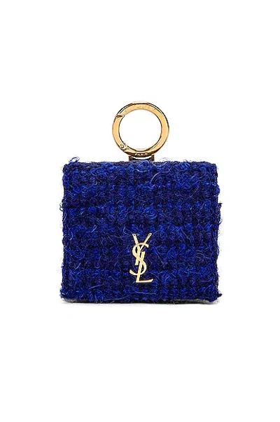 Shop Saint Laurent Tweed Airpods Pro Case In Indigo Blue & Nero