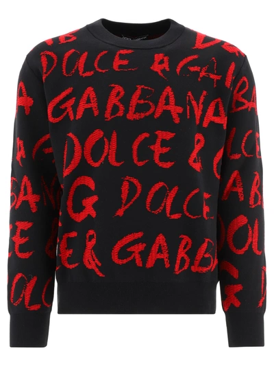 Shop Dolce & Gabbana Logo Printed Knitted Jumper In Multi