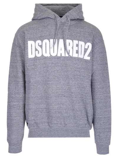 Shop Dsquared2 Logo Printed Drawstring Hoodie In Grey