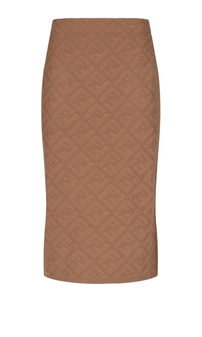 Shop Fendi Monogram Jacquard Midi Skirt In Beige