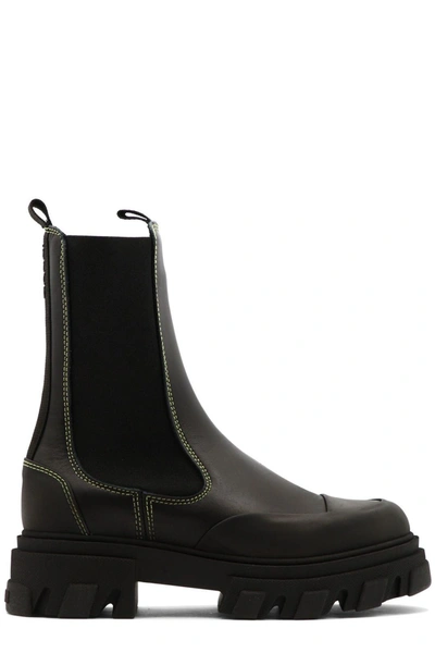 Shop Ganni Contrast Stitch Chelsea Boots In Black