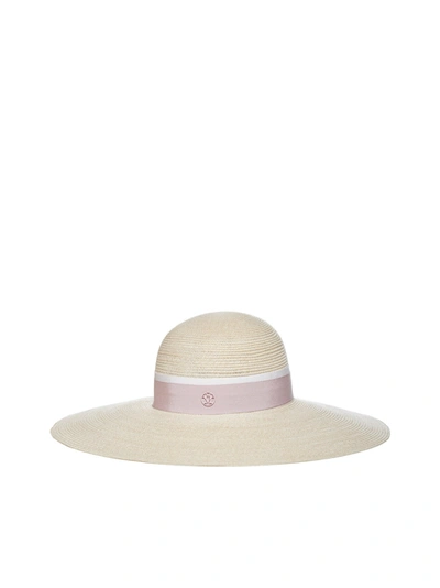 Shop Maison Michel Blanche Ribbon Detail Hat In Beige