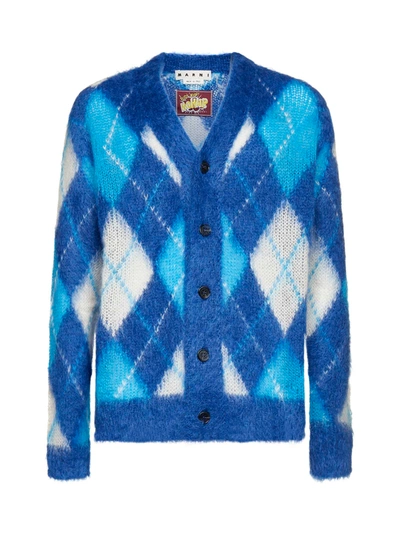 Shop Marni Argyle Intarsia Knit Cardigan In Multi