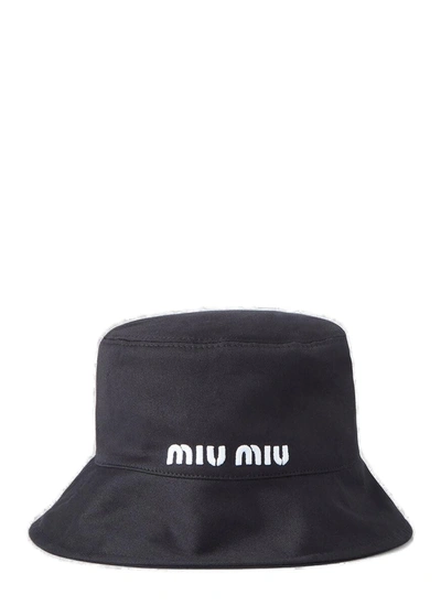 Shop Miu Miu Logo Embroidered Bucket Hat In Black