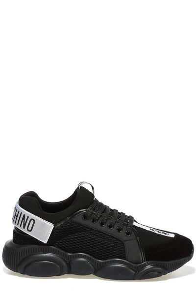 Shop Moschino Logo Strap Teddy Sneakers In Black