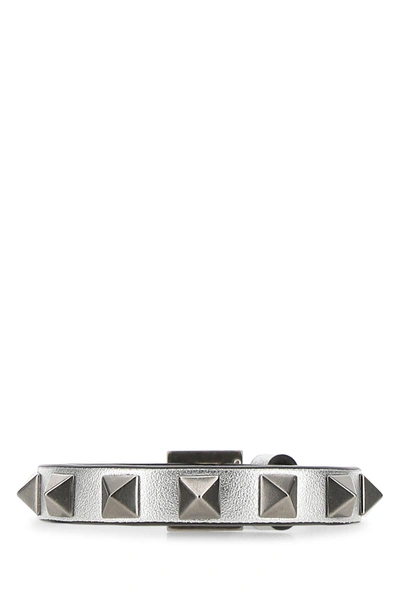 Shop Valentino Silver Leather Rockstud Bracelet Silver  Garavani Uomo Tu