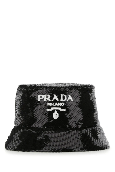 Prada Cappello Da Pescatore In Paillettes Nere Donna