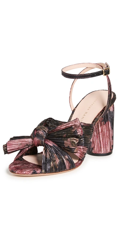 Shop Loeffler Randall Camellia Pleated Bow Heel With Ankle Strap In Metallic Dark Floral